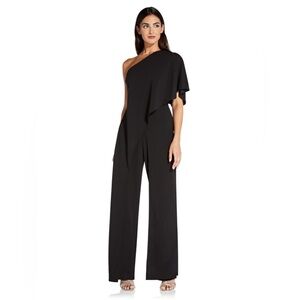 Adriana Papell Black On Shoulder Full-length Jumpsuit